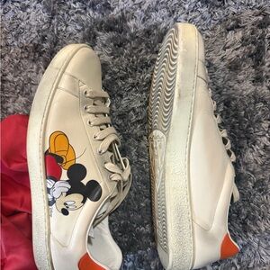 Gucci Cream and Orange Sneakers with Mickey Mouse Design